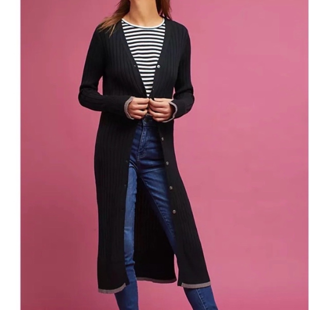 Anthropologie Michael Stars Black Knit Long Cardigan Duster, XS